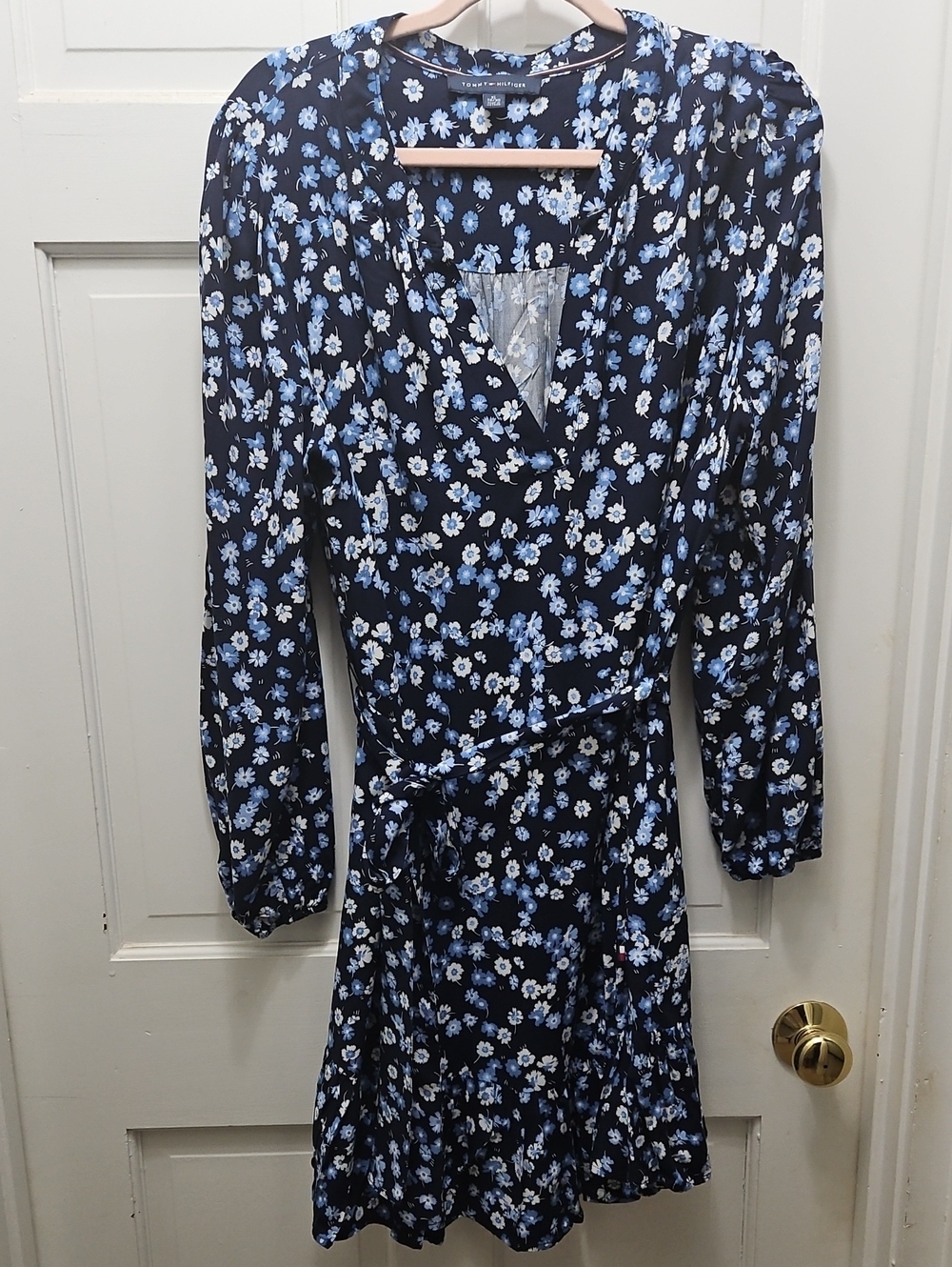 Tommy Hilfiger Navy Dress with Light Blue Floral Print XL - Picture 1 of 10